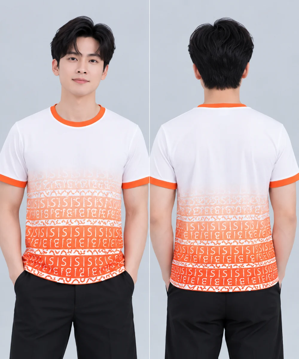 Áo Thun Đồng Phục Cổ Tròn Màu Trắng Phối Cam