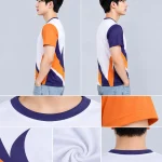Áo Thun Đồng Phục Cổ Tròn Màu Trắng Phối Tím Cam