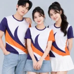 Áo Thun Đồng Phục Cổ Tròn Màu Trắng Phối Tím Cam