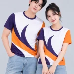 Áo Thun Đồng Phục Cổ Tròn Màu Trắng Phối Tím Cam