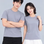 Áo Thun Đồng Phục Cổ Tròn Màu Xám Nhạt Trơn