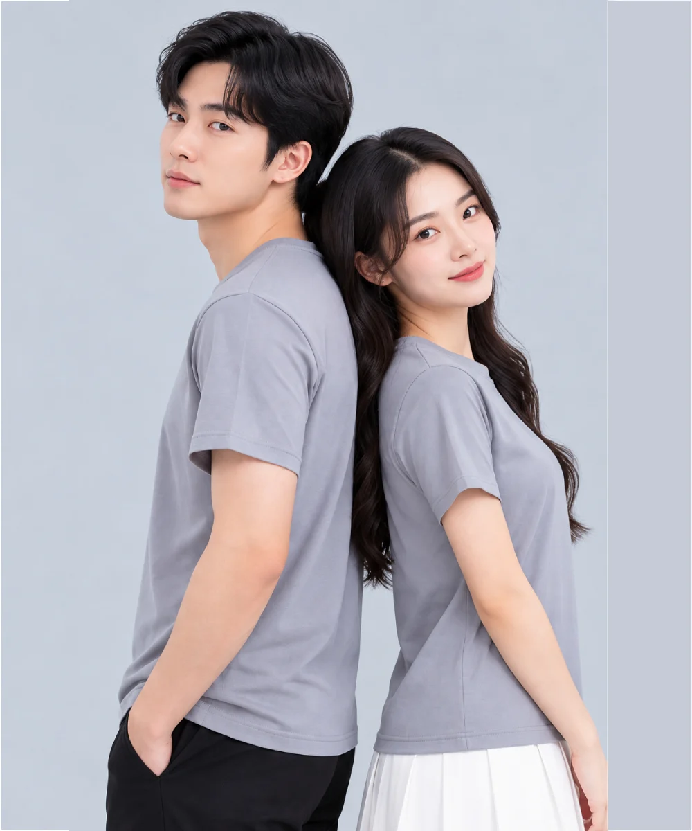 Áo Thun Đồng Phục Cổ Tròn Màu Xám Nhạt Trơn