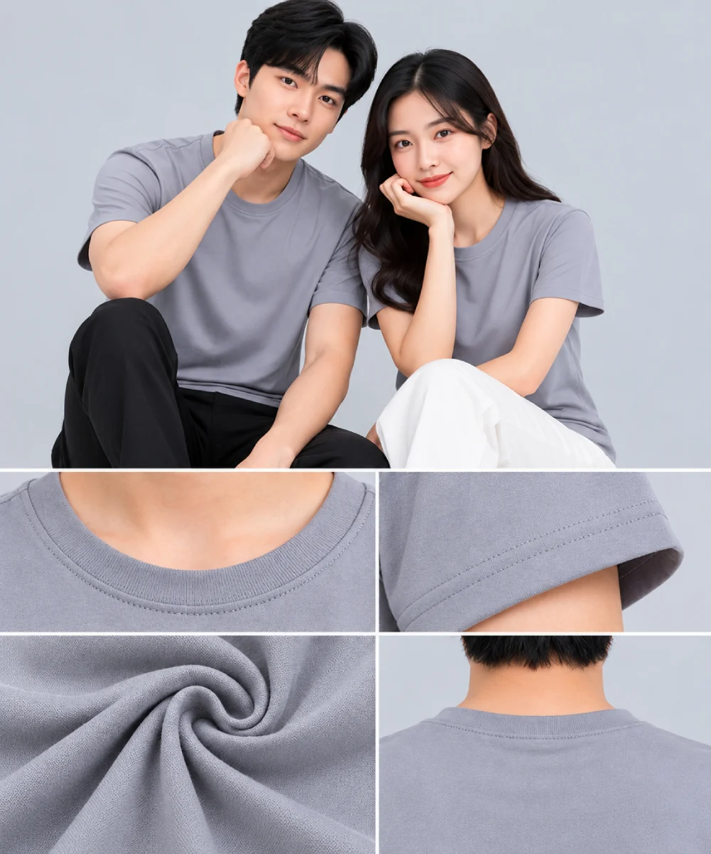 Áo Thun Đồng Phục Cổ Tròn Màu Xám Nhạt Trơn