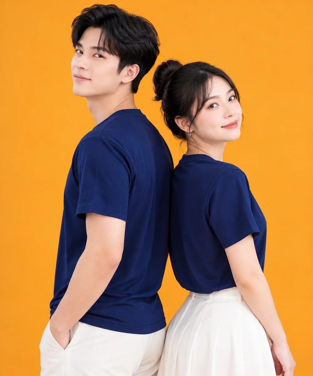 Áo Thun Đồng Phục Cổ Tròn Màu Xanh Đen Trơn