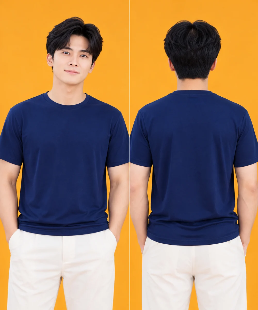 Áo Thun Đồng Phục Cổ Tròn Màu Xanh Đen Trơn