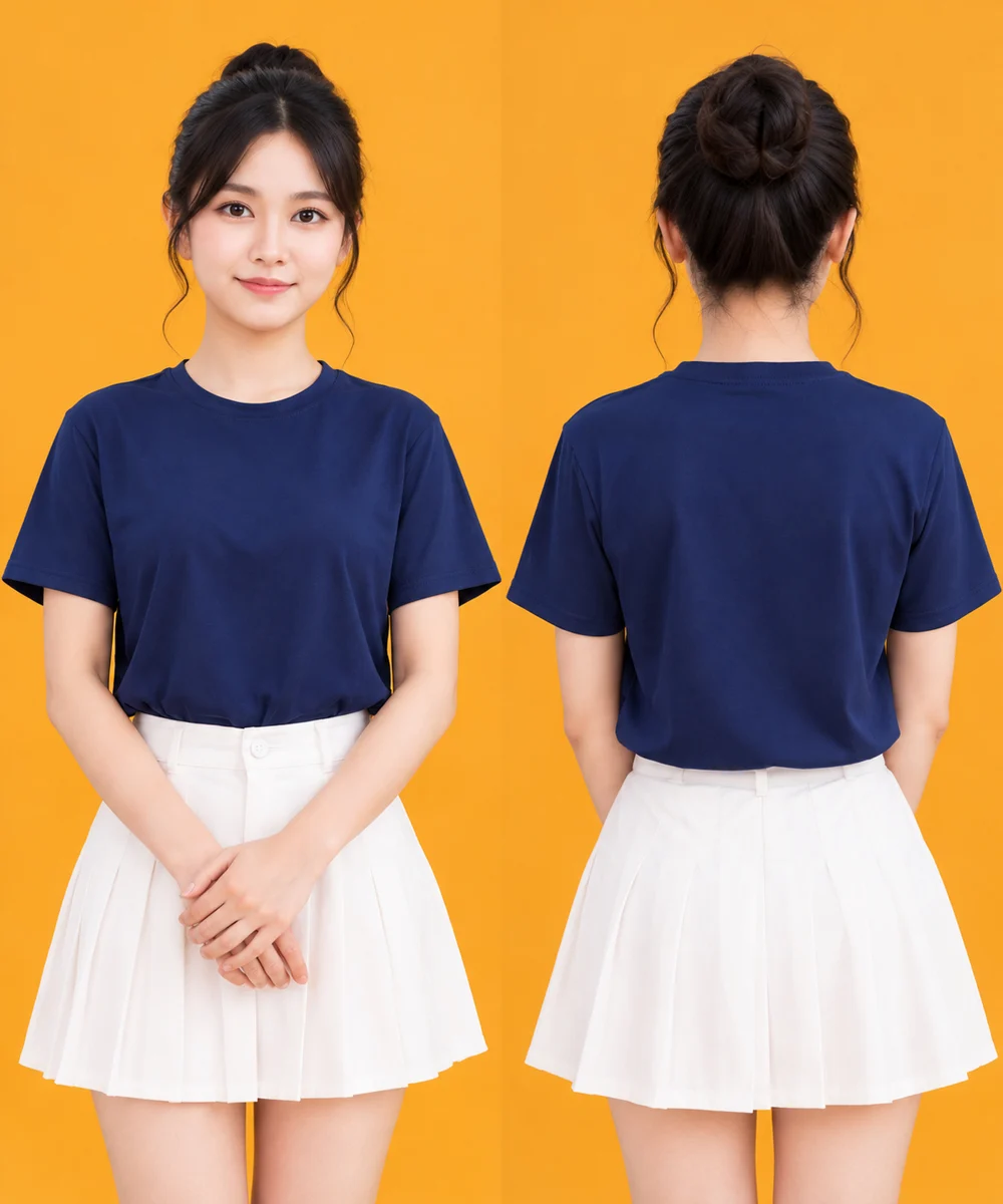 Áo Thun Đồng Phục Cổ Tròn Màu Xanh Đen Trơn