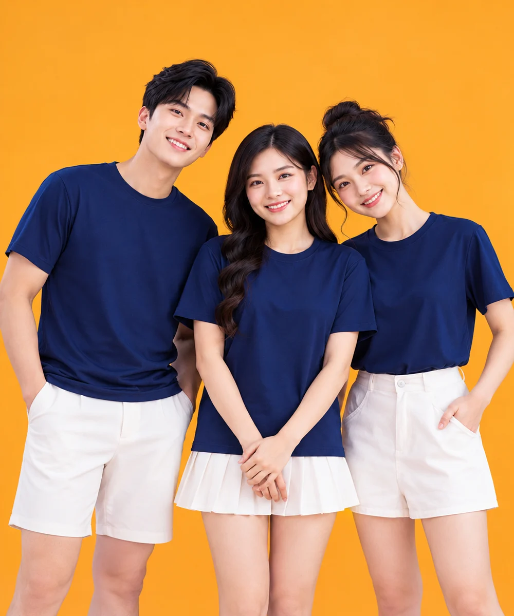 Áo Thun Đồng Phục Cổ Tròn Màu Xanh Đen Trơn
