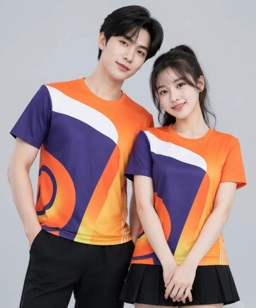 Áo Thun Đồng Phục Cổ Tròn Thể Thao Cam Tím