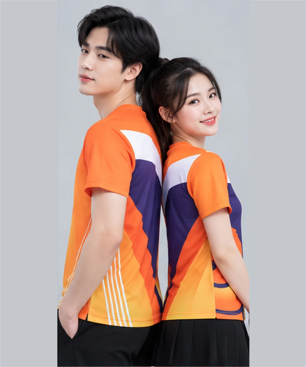 Áo Thun Đồng Phục Cổ Tròn Thể Thao Cam Tím