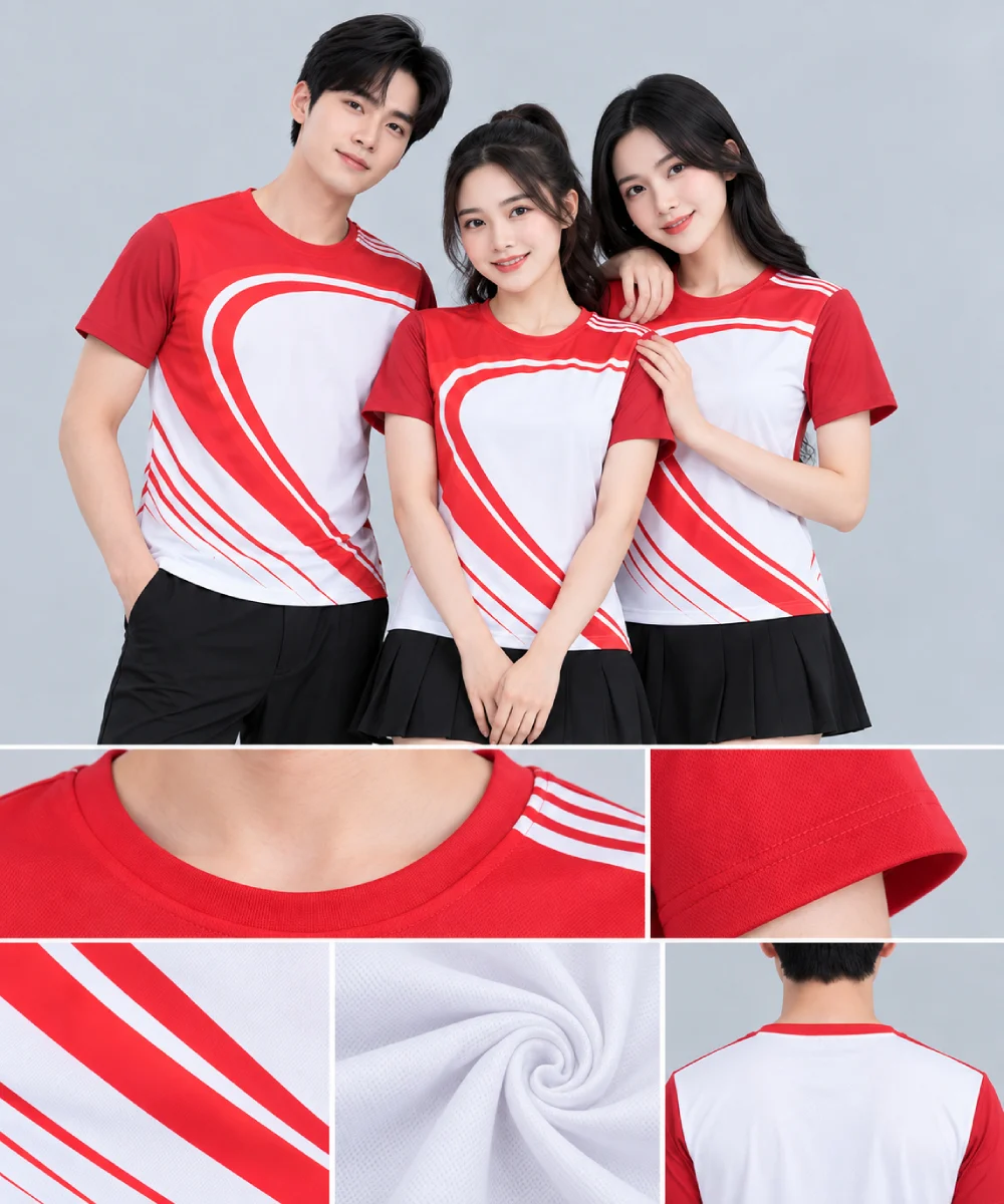 Áo Thun Đồng Phục Cổ Tròn Thể Thao Đỏ Trắng