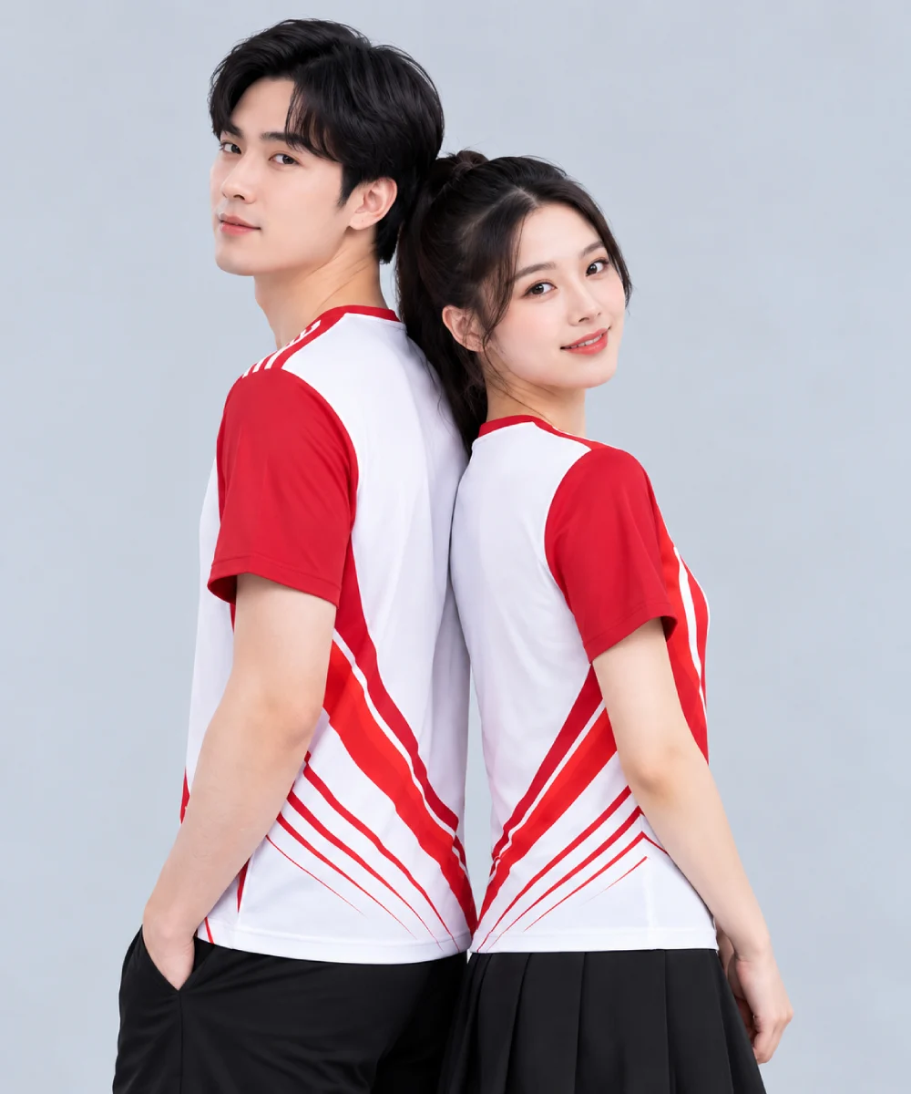 Áo Thun Đồng Phục Cổ Tròn Thể Thao Đỏ Trắng