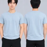 Áo Thun Đồng Phục Cổ Tròn Trơn Màu Xanh Pastel Nhạt