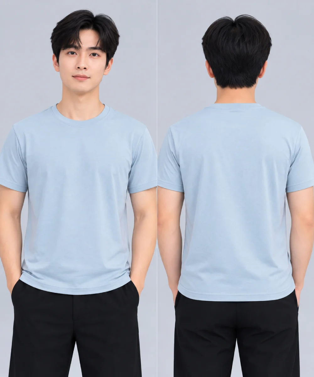 Áo Thun Đồng Phục Cổ Tròn Trơn Màu Xanh Pastel Nhạt