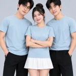 Áo Thun Đồng Phục Cổ Tròn Trơn Màu Xanh Pastel Nhạt