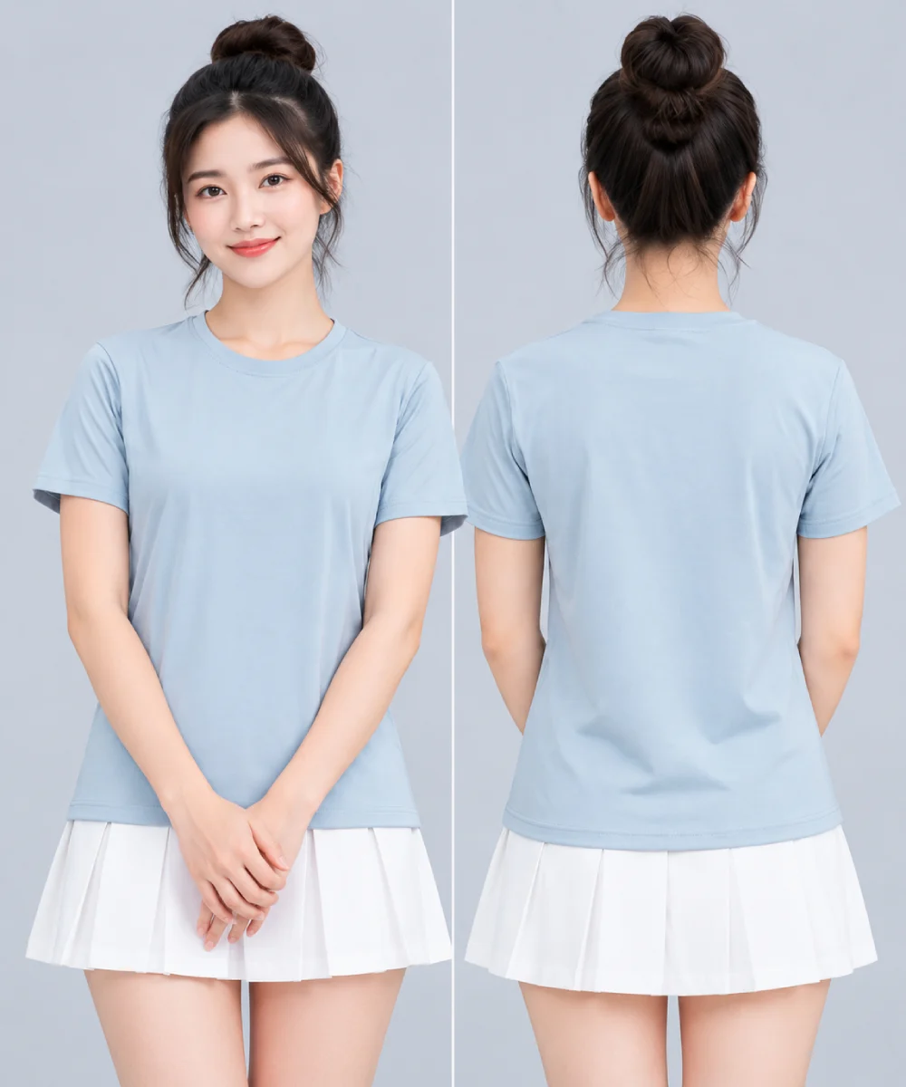 Áo Thun Đồng Phục Cổ Tròn Trơn Màu Xanh Pastel Nhạt