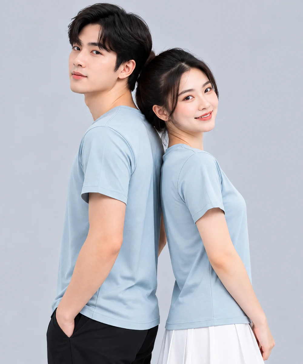 Áo Thun Đồng Phục Cổ Tròn Trơn Màu Xanh Pastel Nhạt