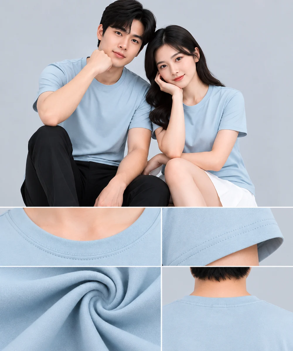 Áo Thun Đồng Phục Cổ Tròn Trơn Màu Xanh Pastel Nhạt