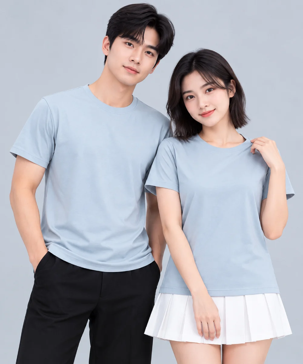Áo Thun Đồng Phục Cổ Tròn Trơn Màu Xanh Pastel Nhạt