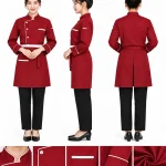 Áo bếp đồng phục dài tay màu đỏ viền cổ trắng