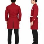 Áo bếp đồng phục dài tay màu đỏ viền cổ trắng