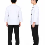 Áo bếp đồng phục dài tay màu trắng 2 hàng khuy viền đen