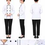 Áo bếp đồng phục dài tay màu trắng 2 hàng khuy viền đen