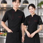 Áo bếp đồng phục ngắn tay màu đen hiện đại