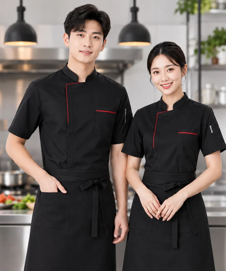 Áo bếp đồng phục ngắn tay màu đen hiện đại
