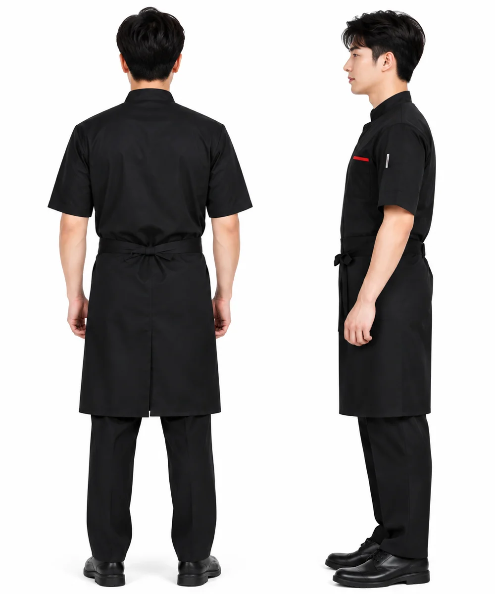 Áo bếp đồng phục ngắn tay màu đen hiện đại
