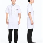 Áo bếp đồng phục ngắn tay màu trắng cổ trụ 2 hàng nút