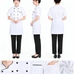 Áo bếp đồng phục ngắn tay màu trắng cổ trụ 2 hàng nút