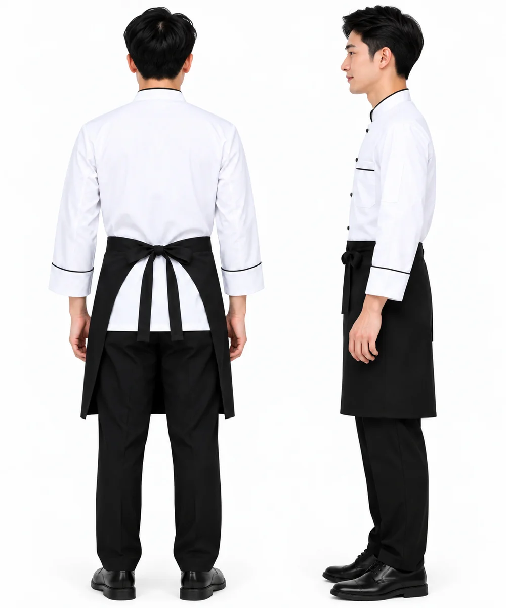 Áo bếp đồng phục nhà hàng màu trắng cổ trụ