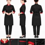 Áo bếp đồng phục tay lỡ màu đen viền đỏ 1 hàng nút