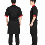 Áo bếp đồng phục tay lỡ màu đen viền đỏ 1 hàng nút
