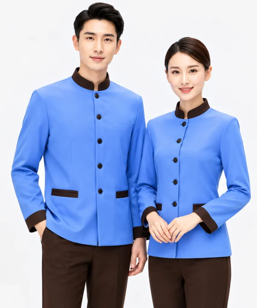 Áo đồng phục nhân viên buồng phòng khách sạn phối viền