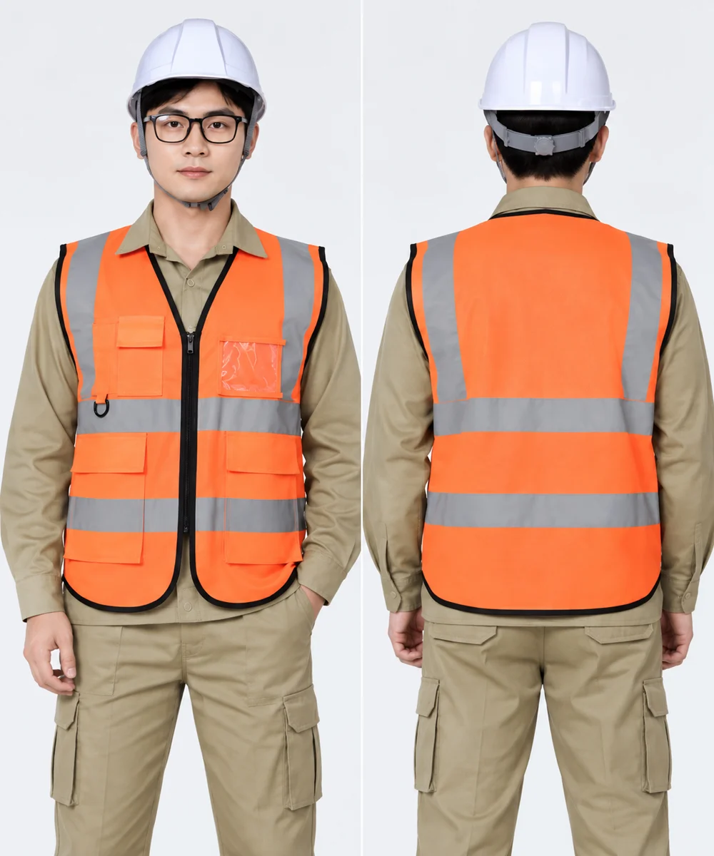 Áo gile bảo hộ lao động màu cam viền đen