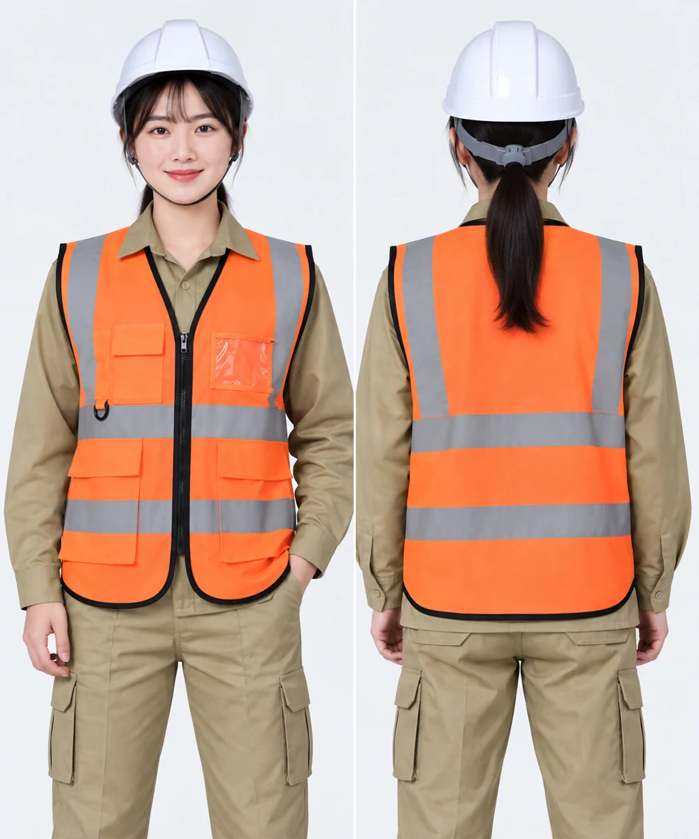 Áo gile bảo hộ lao động màu cam viền đen