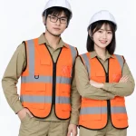 Áo gile bảo hộ lao động màu cam viền đen