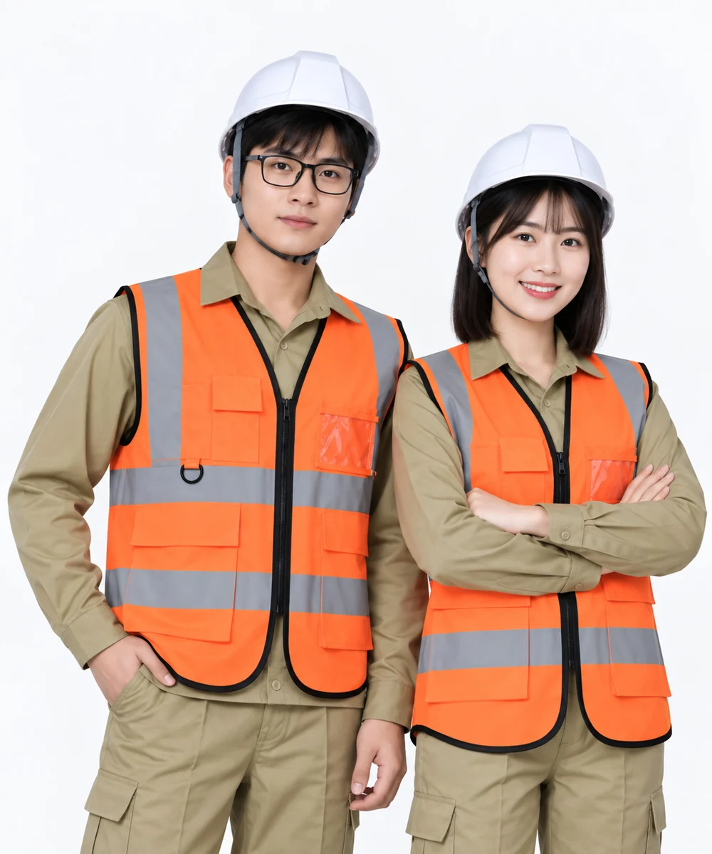 Áo gile bảo hộ lao động màu cam viền đen