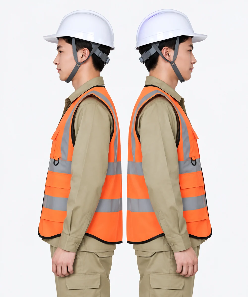 Áo gile bảo hộ lao động màu cam viền đen