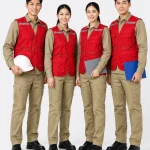 Áo gile bảo hộ lao động màu đỏ phản quang xám