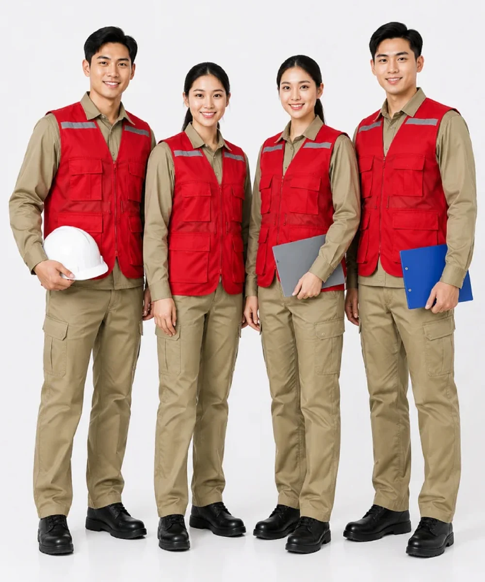Áo gile bảo hộ lao động màu đỏ phản quang xám