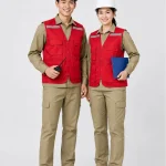Áo gile bảo hộ lao động màu đỏ phản quang xám