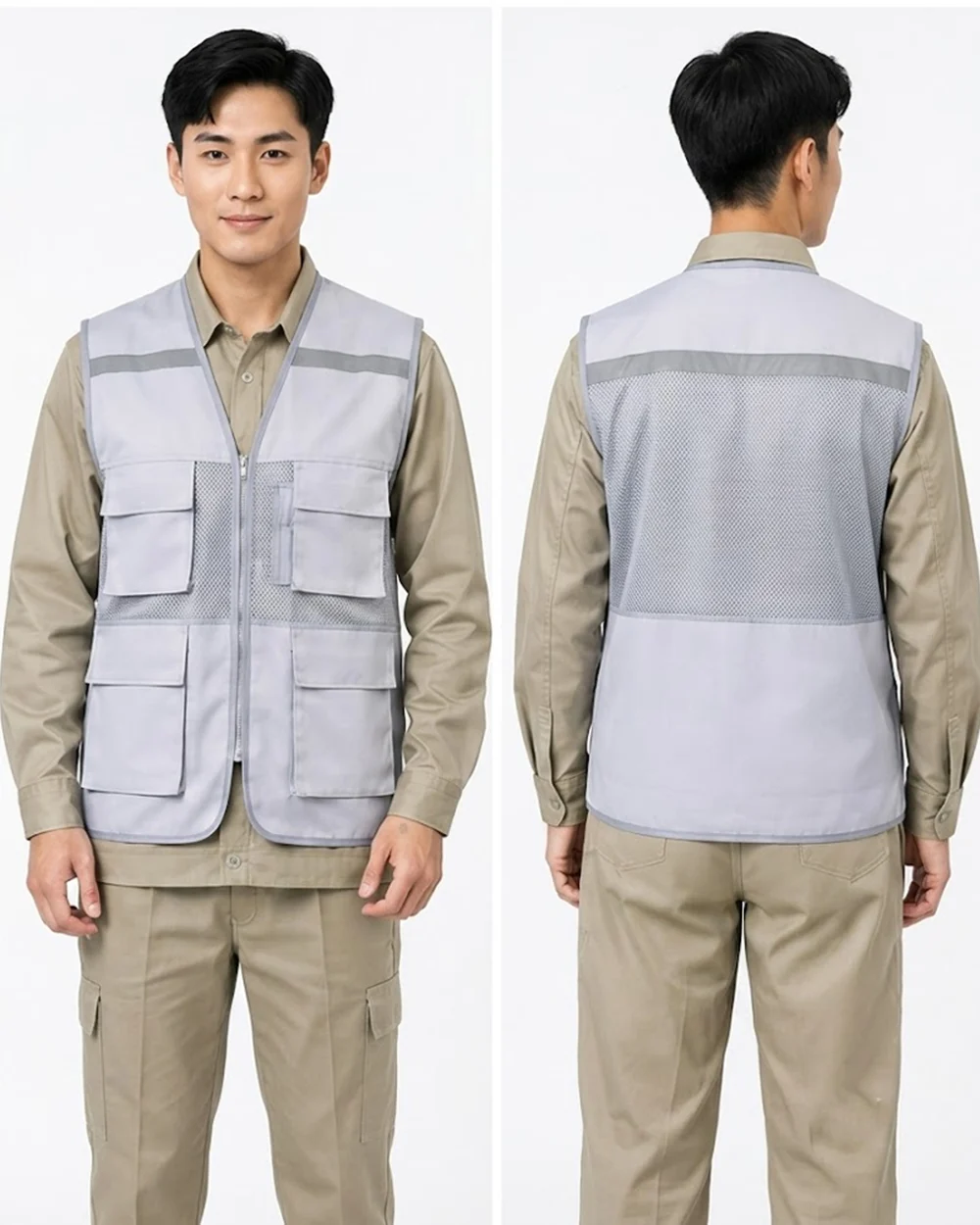 Áo gile bảo hộ lao động màu ghi nhạt