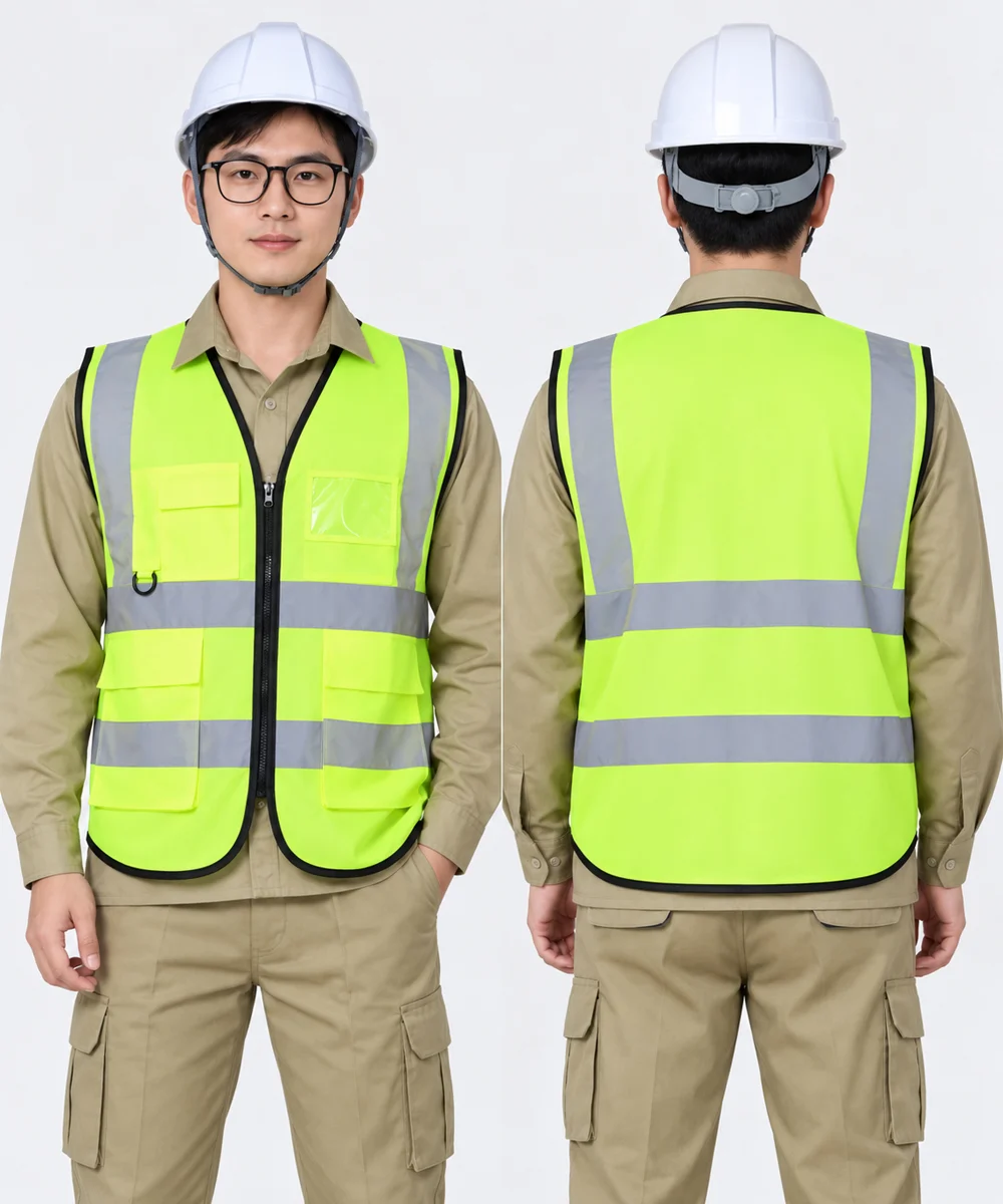Áo gile bảo hộ lao động màu xanh chuối viền đen