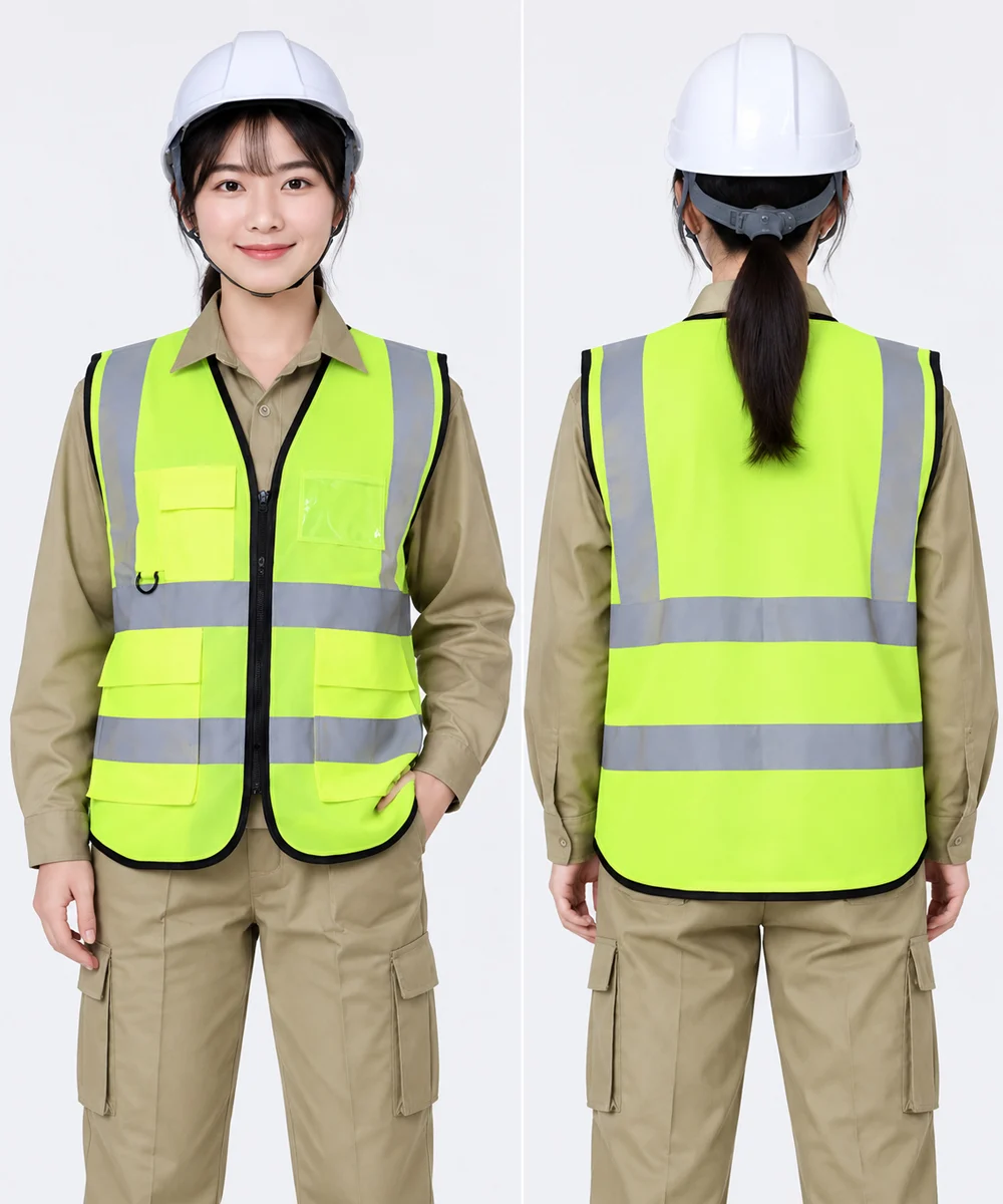 Áo gile bảo hộ lao động màu xanh chuối viền đen