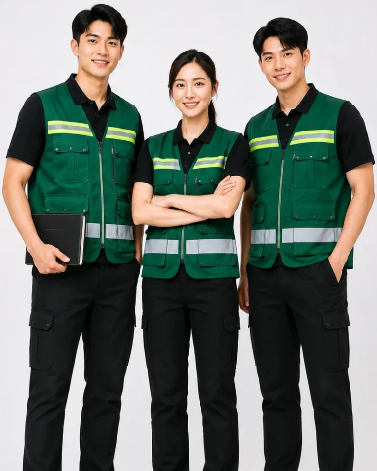 Áo gile bảo hộ màu xanh lá cây phối viền phản quang