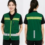 Áo gile bảo hộ màu xanh lá cây phối viền phản quang