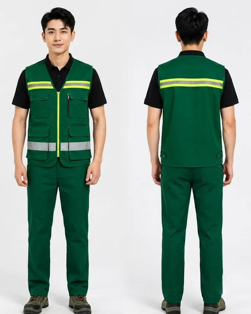 Áo gile bảo hộ màu xanh lá cây phối viền phản quang