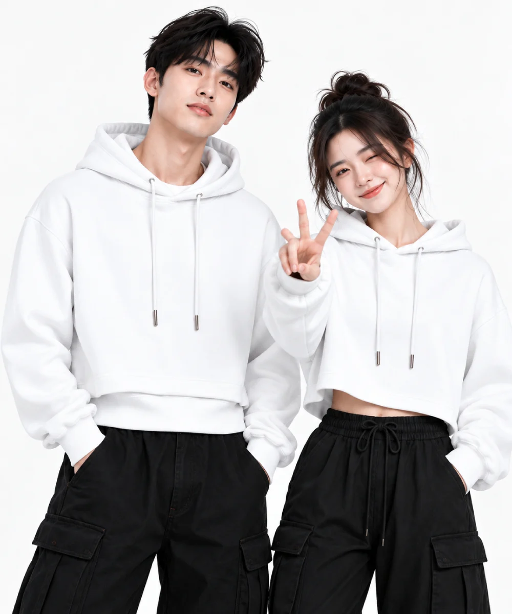Áo hoodie Hoodie dáng lửng màu trắng năng động